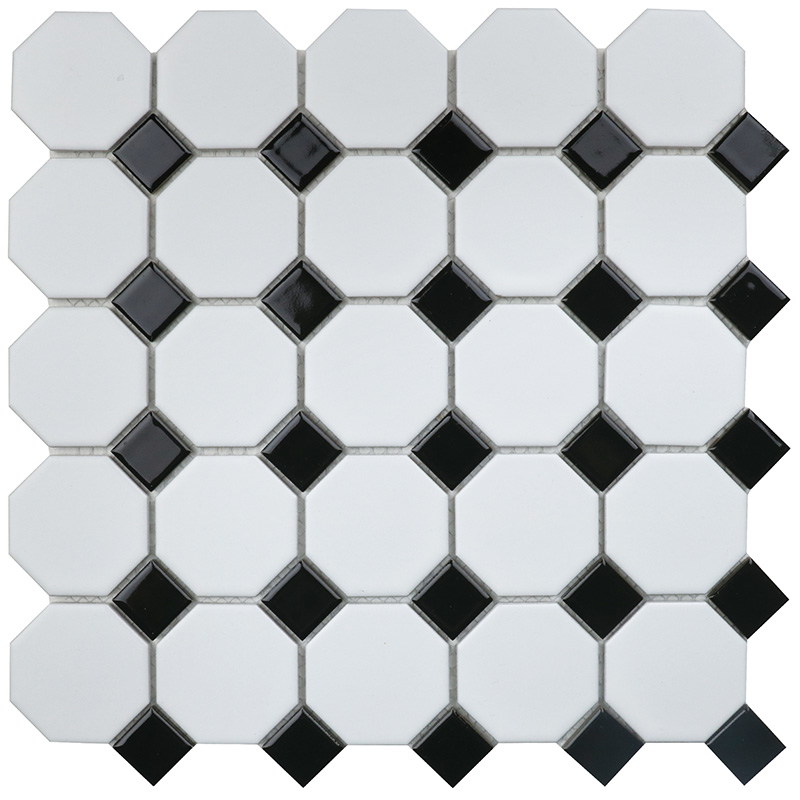Керамическая мозаика Octagon small White/Black Matt (IDLA2575) восьмигранная.