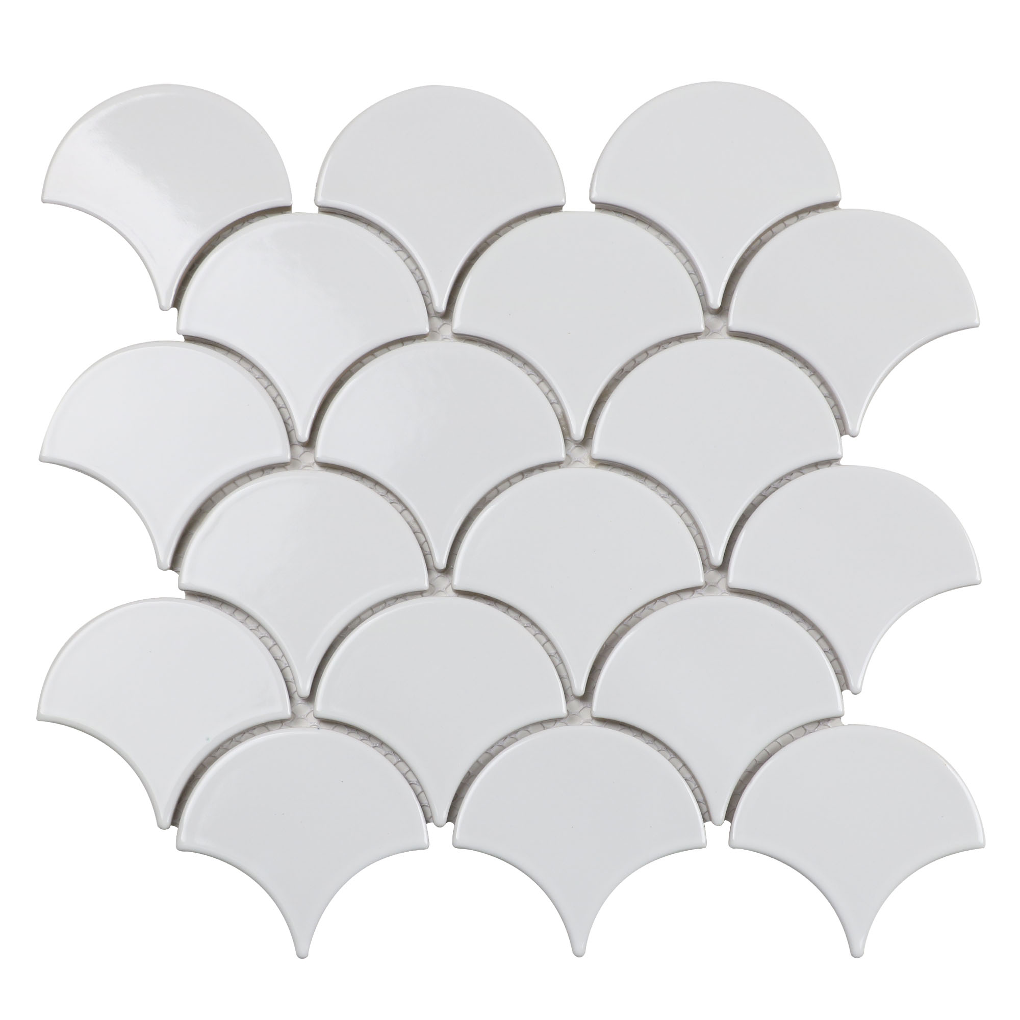 Керамическая мозаика в форме рыбьей чешуи Fan Shape White Glossy (BF1911) 293х274х6